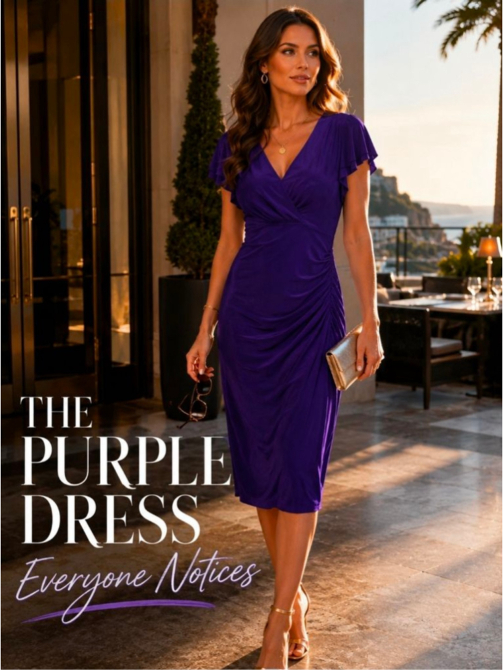 Lauren Ralph Lauren Purple Ruched Sheath Dress Size 12 Faux Wrap Cocktail Midi